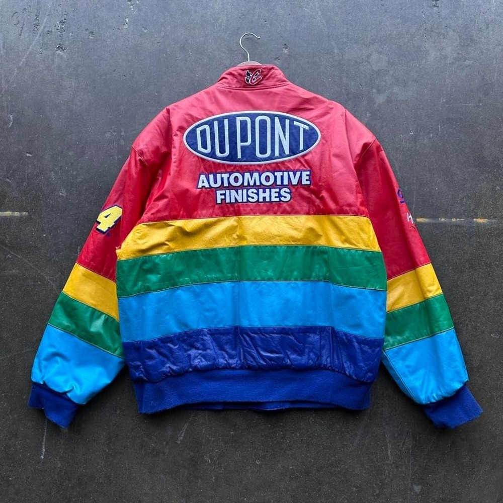 Vintage Jeff Hamilton Jeff Gordon Leather NASCAR Jacket DuPont Sz XL - Picture 2 of 3